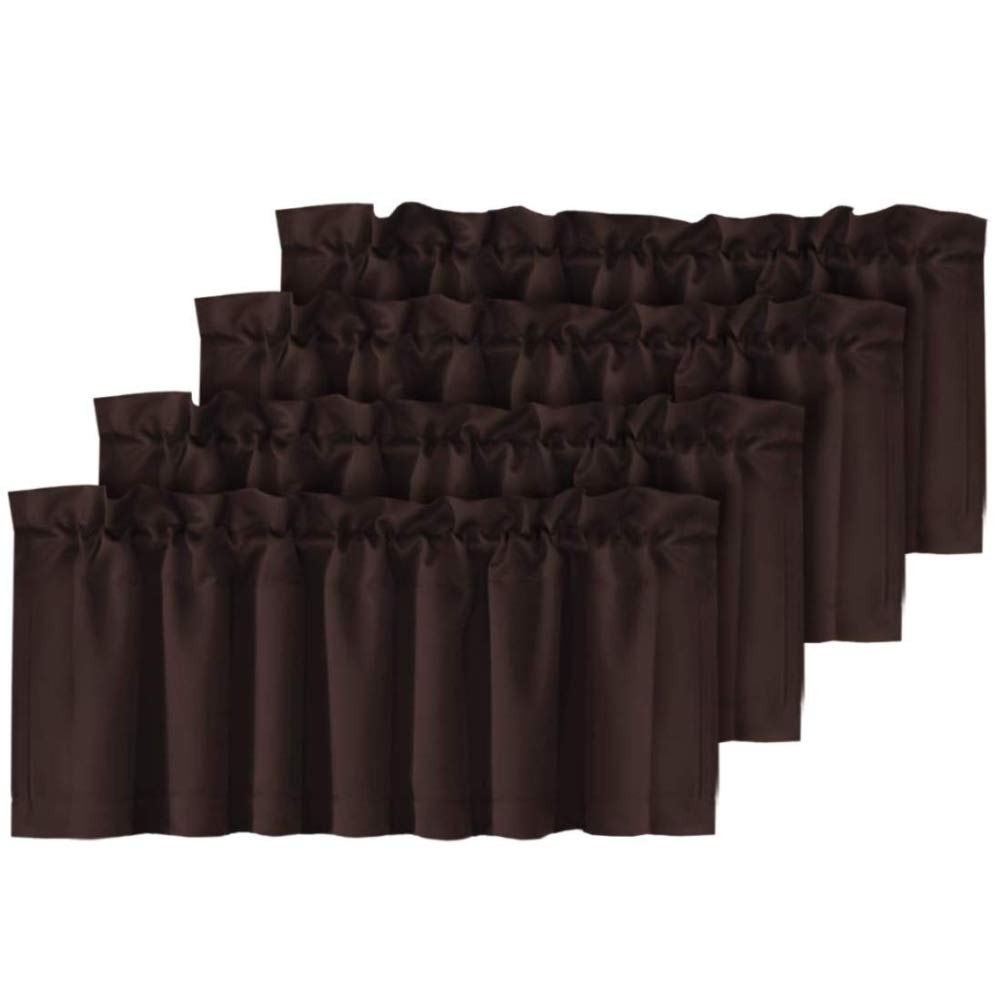 H.VERSAILTEX 4 Panels Blackout Curtain Valances for Kitchen Windows/Bathroom/Living Room/Bedroom Privacy Decorative Rod Pocket Short Winow Valance Curtains, 52" W x 18" L, Chocolate Brown