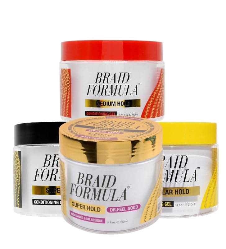 EBIN NEW YORK Braiding Gel – BRAID FORMULA CONDITIONING GEL – Superhold Dr. Feel Good, Superhold, Regular, Medium Hold (All 11oz/310ml) bundle Provides Firm Hold, Lightweight – Gift Set (4 Items)