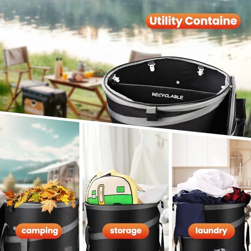 Image of Pop-Up Trash Bin with Removable Divider, 2 Pack, Heavy Duty Bottom, Collapsible Storage for Camping, Laundry, Storage and Garden, Waterproof and Tear Resistance Material with Air Vent