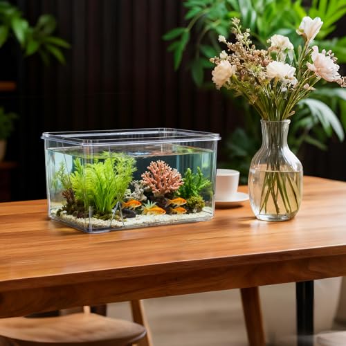 Image of Geelin 1.5 Gallon Plastic Fish Tank Large Bowl Shatterproof with Crystal Clear Clarity for Terrarium, Flower Vase Centerpiece Gift for Fish Lovers (Square)