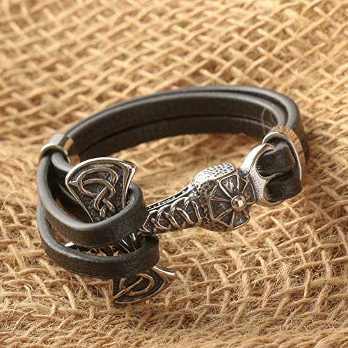 Haquil Viking Bracelet For Men - Viking Mjolnir Thor's Hammer Pendant - Black Pu Leather #TOP2