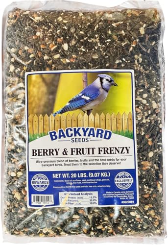 CountryMax Backyard Seeds Berries 'N Fruit Bird Seed – Premium Blend for Wild Birds with Dried Fruit & Berries, 20 lb Bag