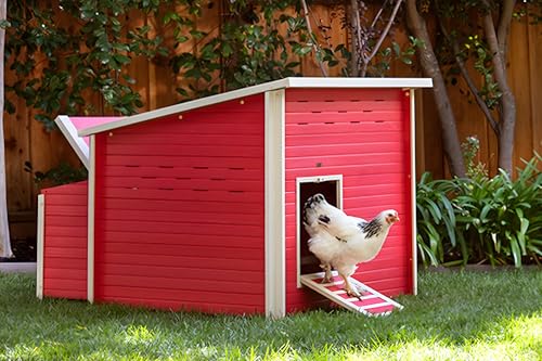 Gallinero Durango para Exterior, Capacidad 8-10 Aves - ECOFLEX Material sostenible y Duradero. Fácil Montaje (Rojo)