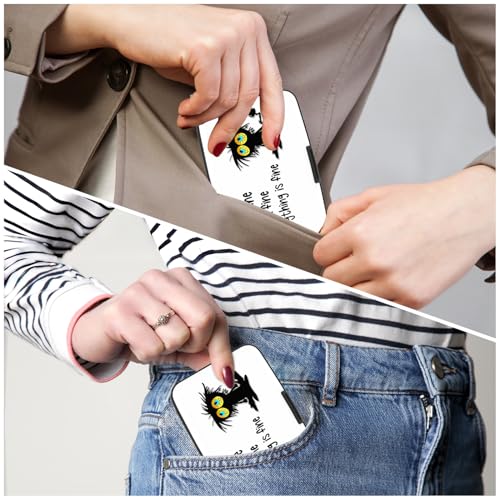 Image of Card Holder Credit Cards Holder for Women RFID wallet women Business Card Holder Wallet Mini Aluminum Card Wallet RFID Blocking Slim Metal Hard Card for Women, Black Cat