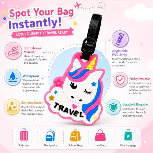 Image of Storite Silicone Luggage Tags | Cute Character Tag with Black Strap