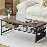 ＨＡＲＵＭＩＮ ローテーブル サイド収納付き 幅105cm 2段階調節棚板 北欧 センターテーブル コーヒーテーブル リビングテーブル 机 単品 R角保護 錆び防止 防水 耐摩 耐熱 組み立て簡単 グレー