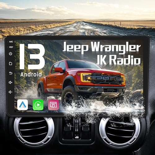 8 Core 4+32GB Car Radio for Jeep Wrangler JK 2007-2017 Replacement: 10.1 Inch HD Touchscreen Stereo with Wireless Carplay Android Auto 5G WiFi GPS Bluetooth FM RDS SWC Backup Camera