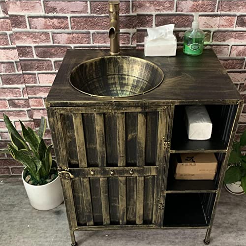 Industrie-Stil Waschbecken – Bodenstehend, Aus Metall, Im Loft-Design, Farbe Bronze, Mit Antirutschmatten