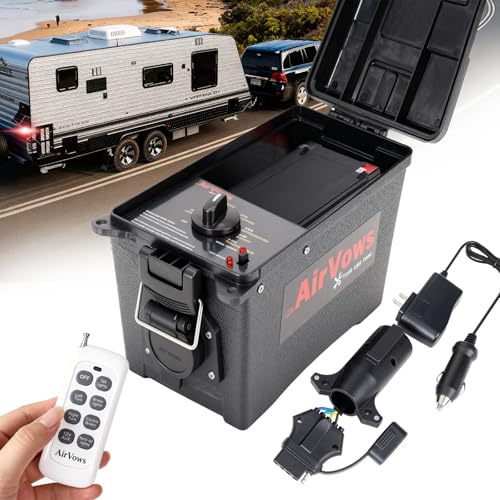 Trailer Light Tester Box with 12V 12A Battery,Remote Control Function,with 7-Way Flat (Spade) Pin,6-Way Round Pin,4/5-Pin Connectors Adapter,IPX8 Waterproof Case,98FT Max Remote Range,2-Year Warranty