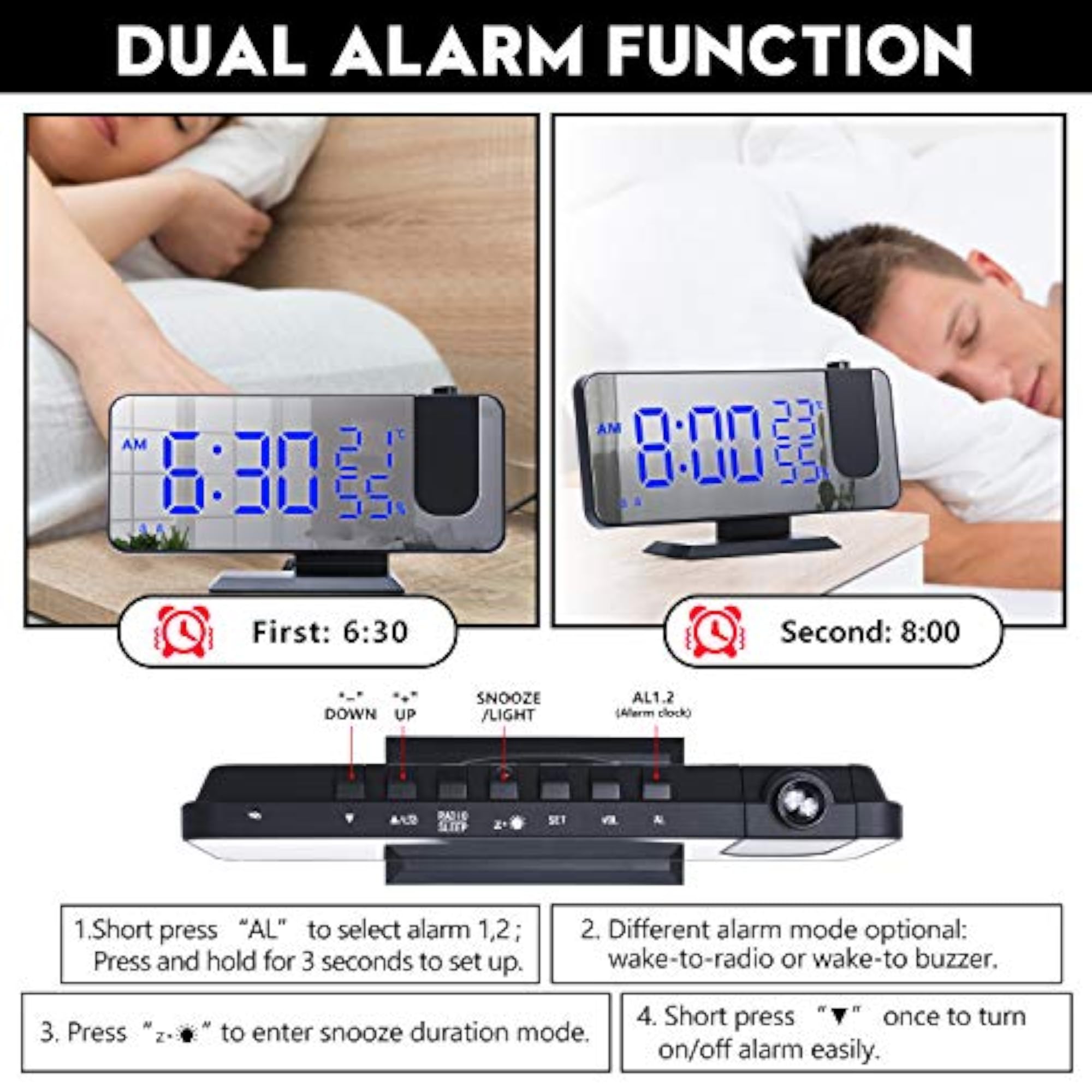 Projection Digital Alarm Clock for Bedrooms