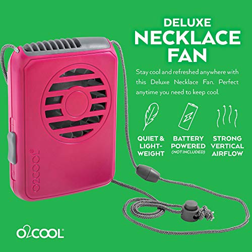 O2Cool Battery Powered Deluxe Necklace Fan For Personal Cooling With Adjustable Lanyard (Raspberry) #TOP2