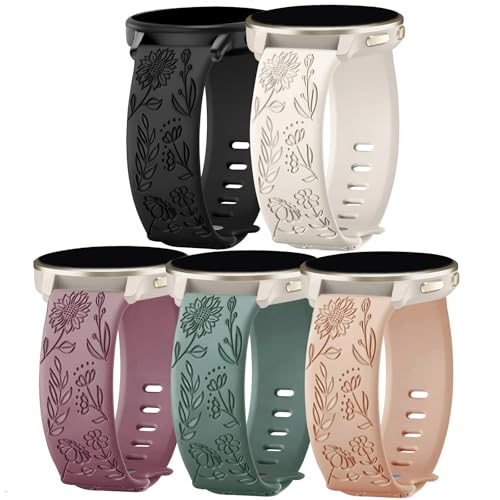 TUCOMO 5 Pack Floral Engraved Watch Bands Compatible with Garmin Venu 3 /Venu 2 / Venu 4 45mm /Vivoactive 4, 22mm Soft Silicone Sport Straps for Garmin Forerunner 255/265 Women - image 1