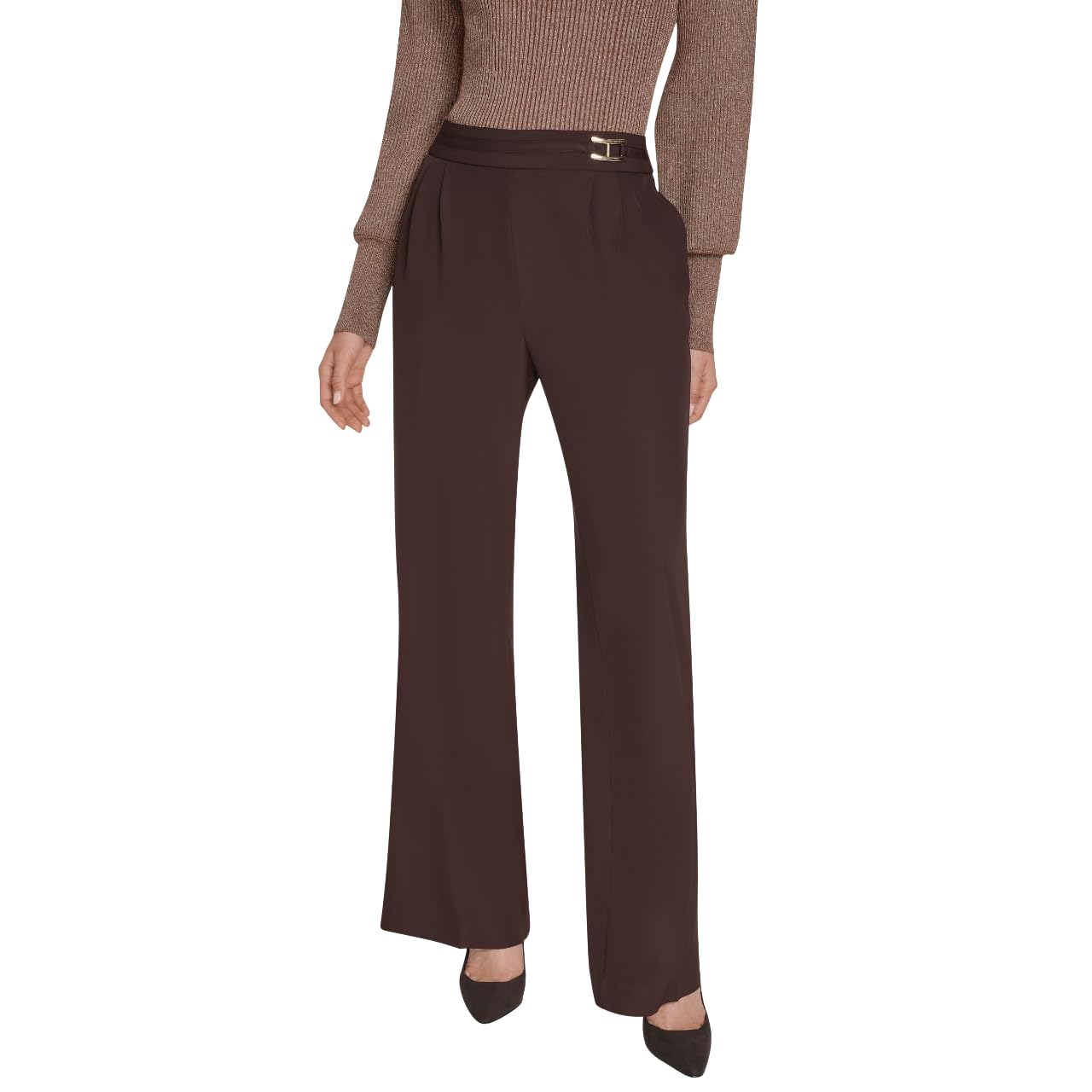 H Halston Womens Long Hardware Detail Wide Leg Pant