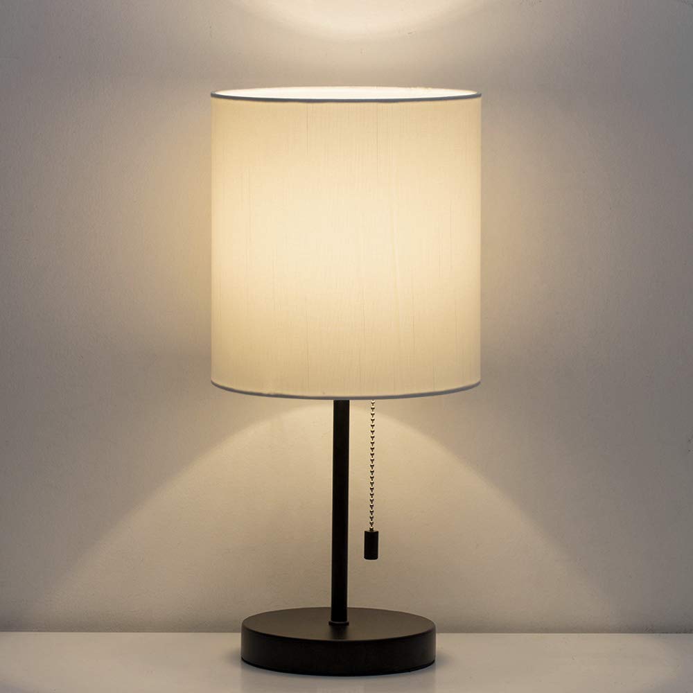 HAITRAL Modern Desk Lamp- Small Bedside Table Lamp with Pull Chain Metal Base, Classic Nightstand Lamp for Bedroom, Office, Living Room, College Dorm