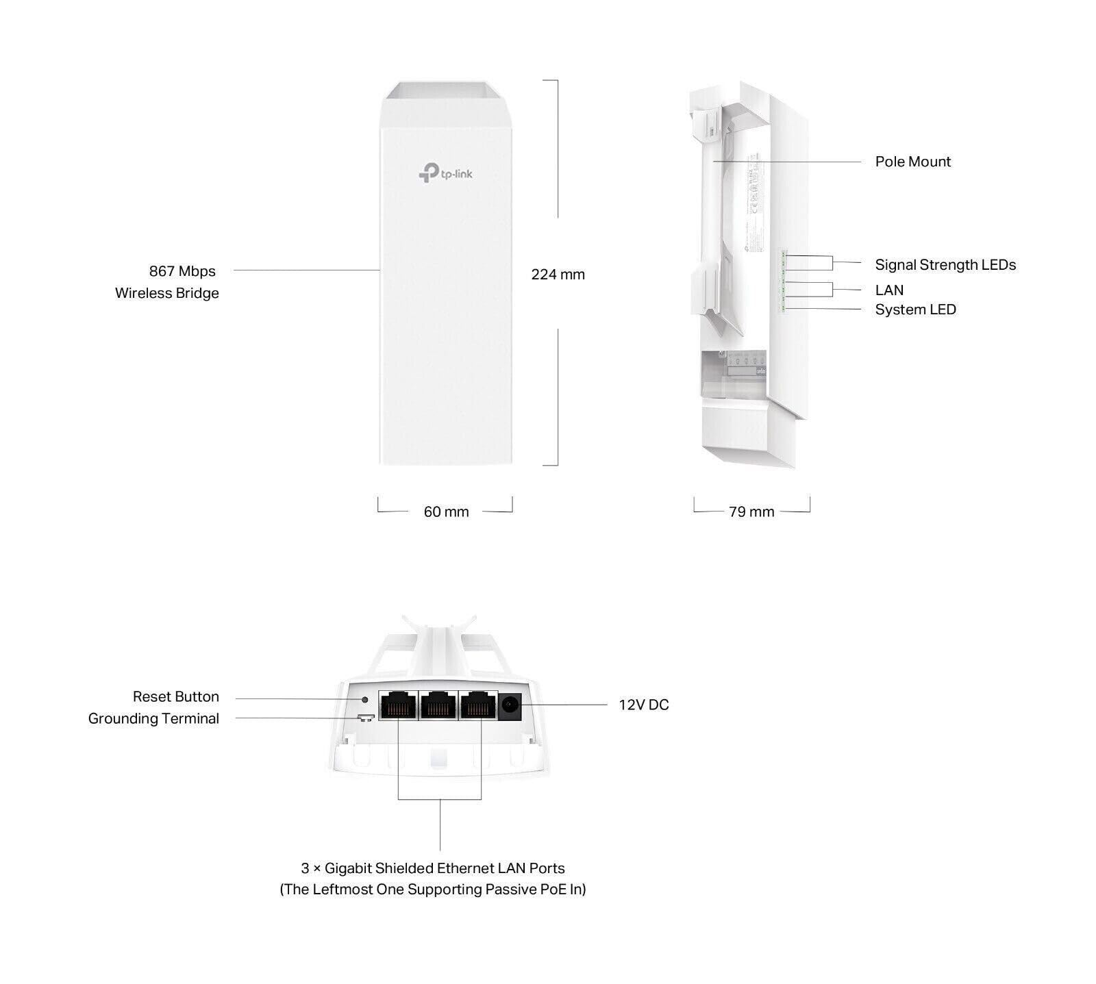 TP-LINK Omada EAP211-Bridge KIT V1 - Bridge wireless - 1GbE - Wi-Fi 5 - 5 GHz - Gestito tramite cloud - Montaggio su asta (confezione da 2)