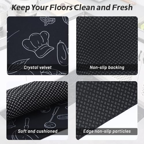 Kitchen Rugs 2 Pieces, Black, 40x60+40x120cm, Modern Geometric, Water Resistant, Non-Slip, Machine Washable, Kitchen, Entryway, Doorway, Hallway, Office, High Traffic Areas - Image 4