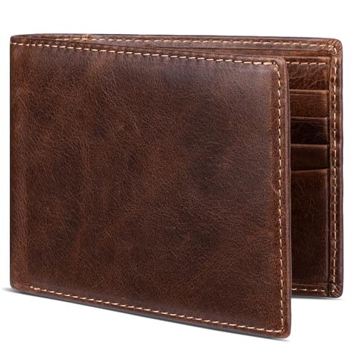 Genuine Leather Wallet for Men Bifold RFID Blocking Wallets with 12 Card Slots, 2ID Window & 2 Cash Pocket - Includes Gift Box (Coffee Brown)