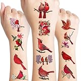 96 PCS Red Cardinal Bird Pre-cut Temporary Tattoos Stickers Spring Flower Themed Party Supplies Birthday Decorations Favors Cute Fake Tattoo Gifts for Kids Girls Boys Decor School Reward Christmas