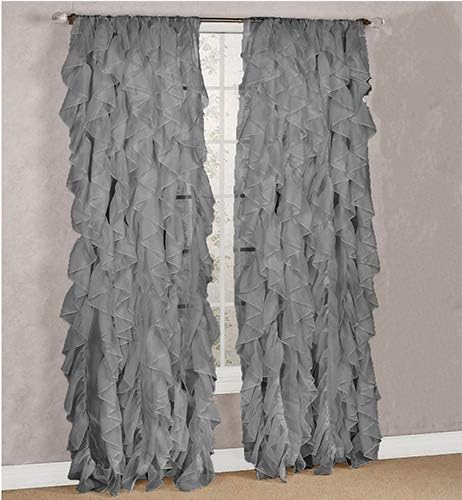 DiamondHome Decorative Sheer Vertical Ruffle Waterfall Window Panel Curtain Drape Or Valance (Gray, 2 Panels 50" X 95")
