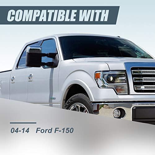 Pair Chrome Power Heated Amber Led Turn Signal W/Puddle Light Side Towing Mirror Compatible With Ford F-150 04-14 #TOP5