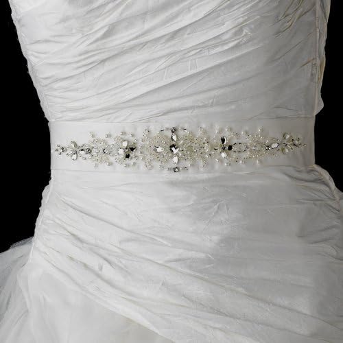 Swarovski Crystal and Pearl Beaded Wedding Bridal Sash Belt - White