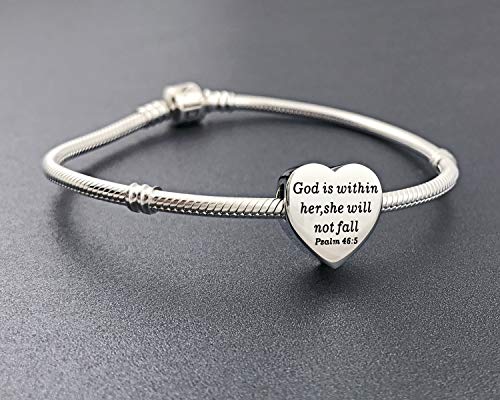 Muerdou Heart Charm Fit Charms Bracelet Christian Bible Verse Charm Prayer Faith Religious Jewelry Gifts For Women #TOP4