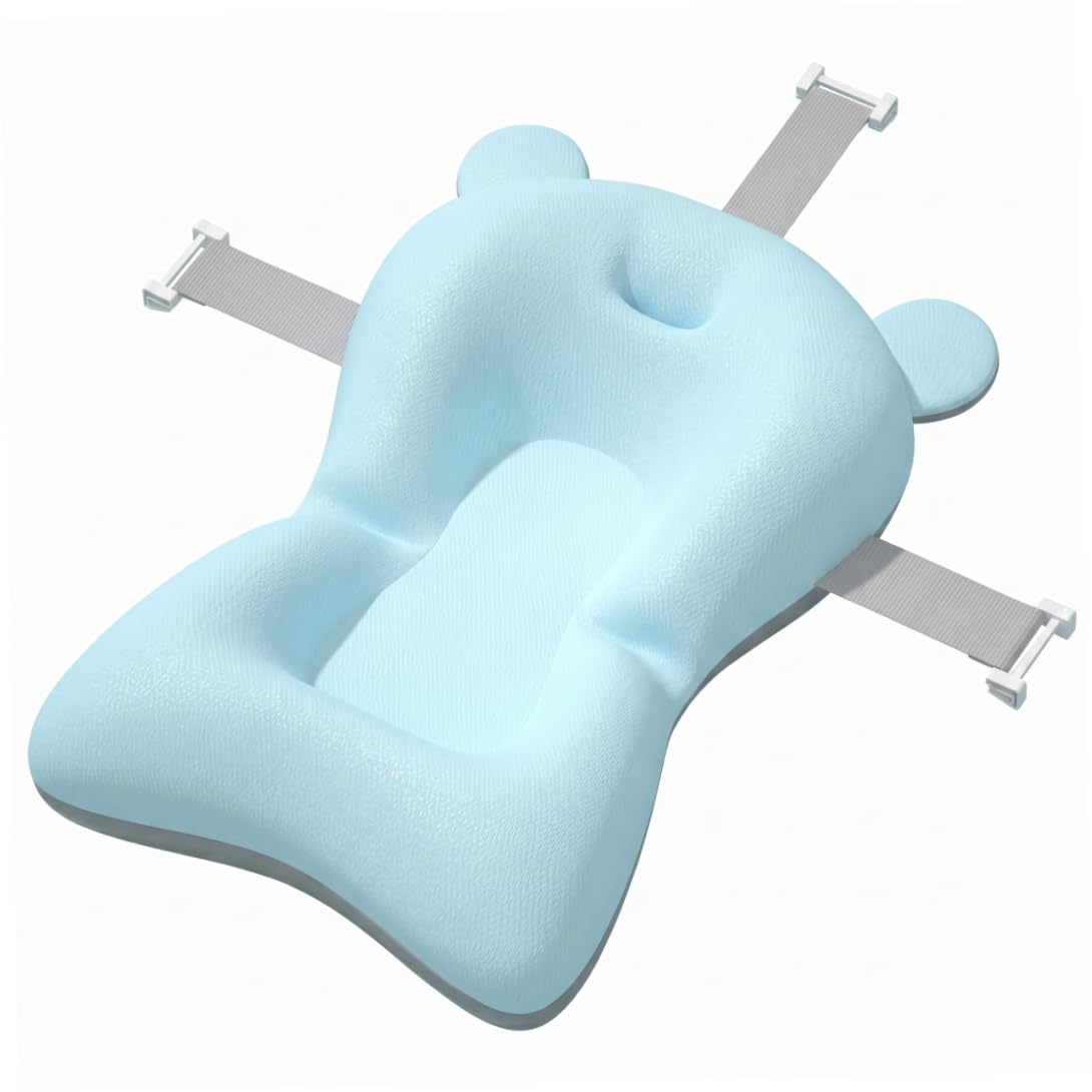 Baby Bath Cushion, Adjustable Non-Slip Baby Bath Support, Soft Newborn Lounger for Bathtub - Blue, Sink Insert Seats