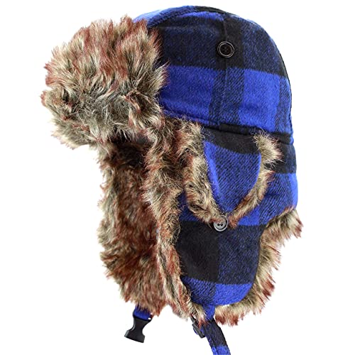 Image of Faux Fur Safety Reflective Aviator Trapper Hat Snow Ski Trooper Winter Cap