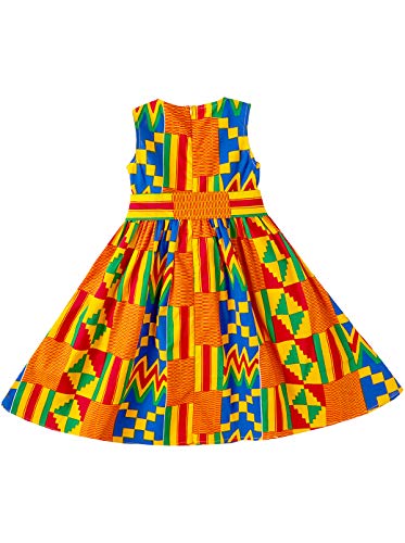 Girls' African Sleeveless Tie Waist Vintage Print Dresses2