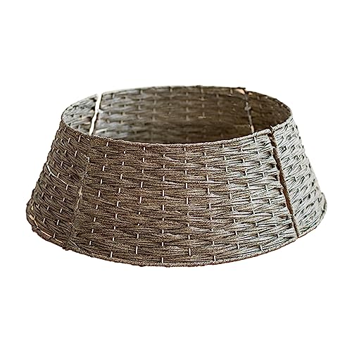 ZHDOKA Falda de Cuello de árbol de Navidad, Mimbre de Ratán Artificial Hecho a Mano, Soporte de Navidad, Cubierta de Cesta de Base de árbol de Navidad de Mimbre, Anillo de árbol de(Gris/Grande)