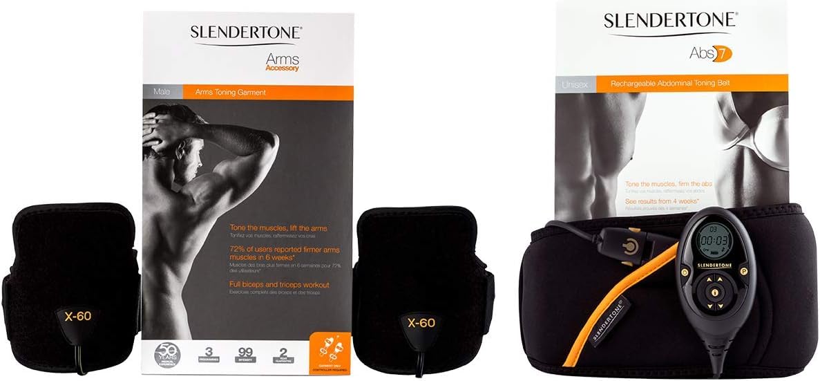 Slendertone Pack Cinturón Abs7 y brazaletes tonificantes para Hombre Electroestimulacion, Unisex-Adult, Negro, 69-119cm, 27-47cm