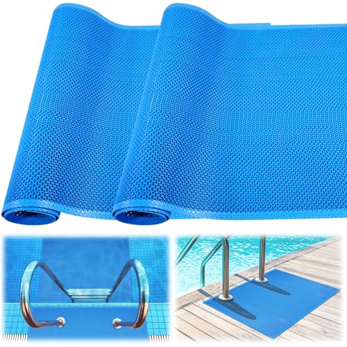 2 Rolls Swimming Pool Ladder Mat Non-Slip with Hollow Design - 24x36Inch Pool Step Mat for Above Ground/Inground Swimming Pool Steps(Blue)