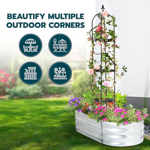 Idzo SPVI 100% Metal Obelisk Trellis For Climbing Plants Outdoor 6Ft - 72In, Heavy Duty Black Garden Trellis thumb #3