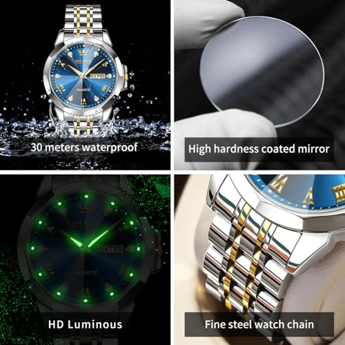Image of OLEVS Watch for Men Diamond Casual Analog Roman Quartz Stainless Steel Waterproof Luminous Date Calendar Luxury Gifts Wrist Watch