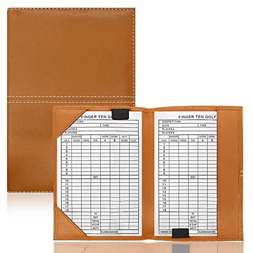 AXKAL Golf Scorecard Score Cards Holder Book Leather Four-leaf Clover Pattern Value Pack