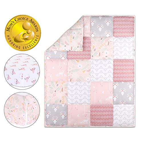 The Peanutshell Pink Woodland Floral Crib Bedding Set For Baby Girls - Crib Quilt, Fitted Sheet, Dust Ruffle Included #TOP1