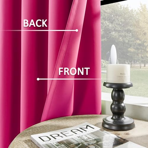 Image of HUTO Blackout Bedroom Window Curtains Drapes - Antique Copper Thermal Insulated Privacy Protect Curtains Drpaeries for Living Room, 2 Panels, 52 x 120 Inch, Hot Pink