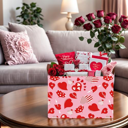 Image of Cute Large Valentine's Day Gift Basket Empty Heart Decor Storage Bin for Kid Baby Room Decor (Striped Red Heart)
