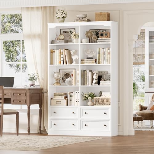 FINETONES 71' Tall Bookshelf with 4 Drawers, 6-Tier...