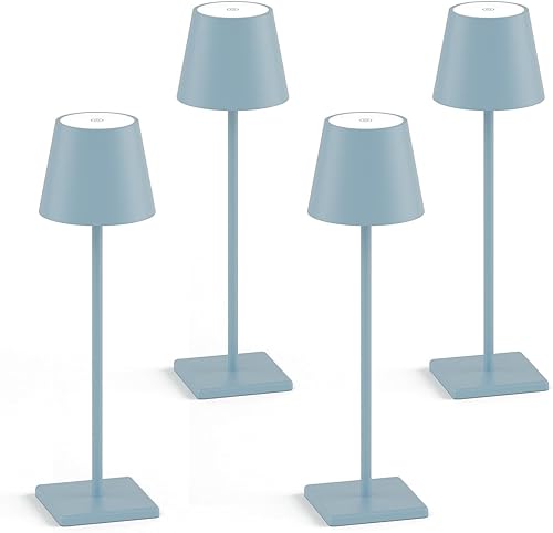 Miniatura 11 de Paquete de 2 lámparas de mesa LED inalámbricas, lámpara de escritorio con batería recargable, 3 W, 5500 mAh, funciona con pilas, atenuación Blanco