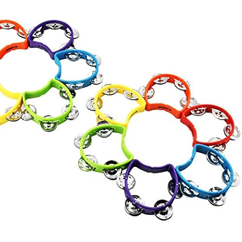 MUSICUBE Tambourine for Adults Kids 12 Pcs Plastic Percussion Tambourine with 4 Bells Hand Bell Musical Toys for Toddler Musical Rhythm Instrument for Kindergarten, Family and School Party Supplies Cover