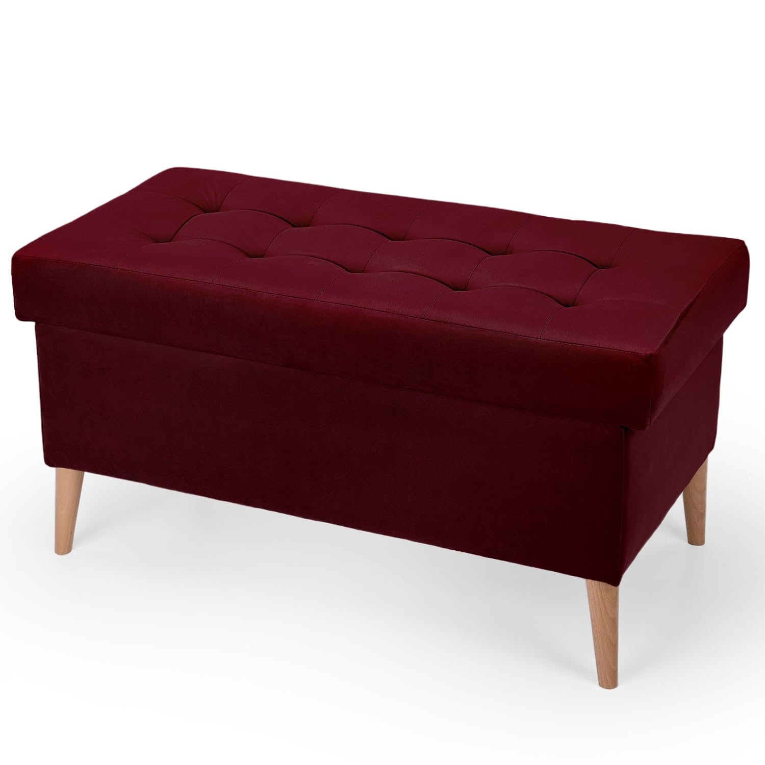 MG Design Panca Contenitore Velluto Bordeaux 45 x 90 cm – Panca Imbottita con Gambe in Legno per Camera da Letto, Soggiorno o Ingresso