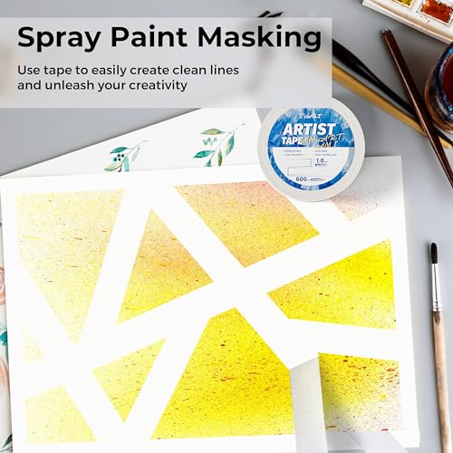 Image of JusArt 3 Packs Artist Tape for Watercolor Paper, 1 inch Wide Total 600FT Long, White Art Tape for Masking, Framing, Painting, Acid Free, Low Tack