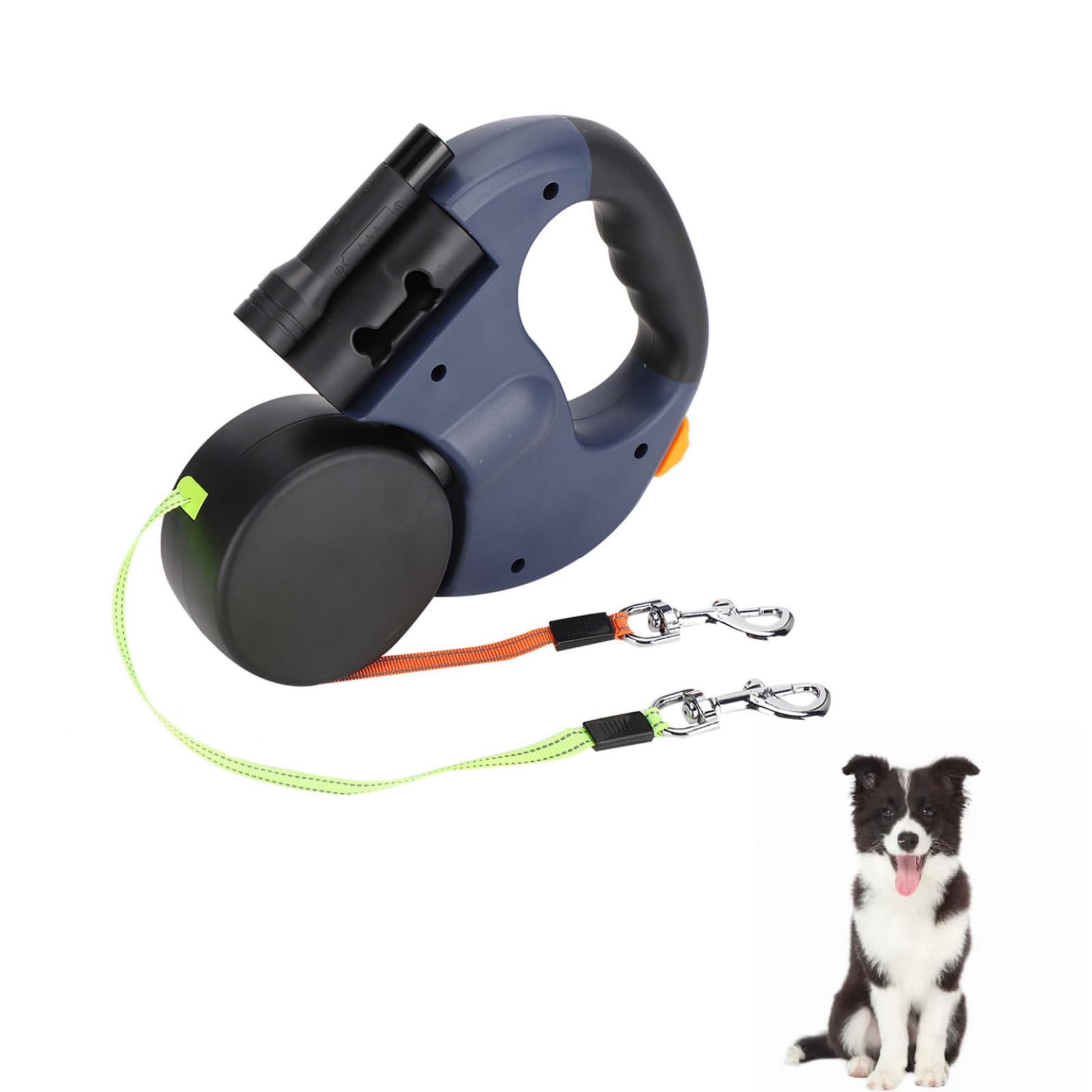 Retractable Dog Leash, 10ft Double Retractable Dog Lead Cord for 2 Dogs Double with LED Flashlight for Dogs Walking (Dark Gray)