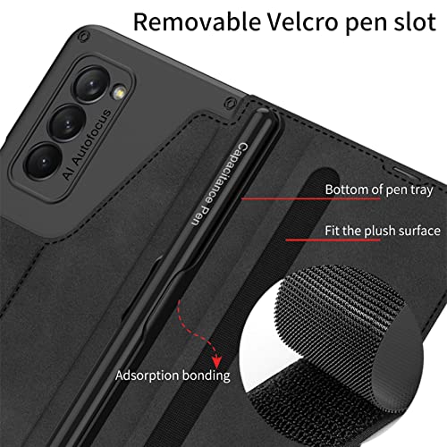 Image of BOUNCEBACK Wallet Flip Case Cover with Pen (Free) for Samsung Galaxy Z Fold2 5G / Galaxy Fold 2 5g Case Cover - (Leather | CarbonFiber Black)