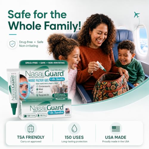 Image of for Air Travelers | Cabin Air Protection Gel | Helps Block Dust, Mold & Airborne Contaminants | Drug-Free, Applied Around Nose | TSA Friendly | 150+ Uses (Cool Menthol, 10g, Pack of 6)