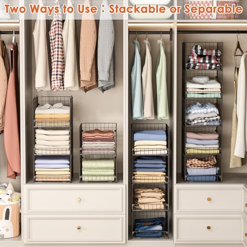 Image of 5-Tier Stackable Closet Storage Baskets, Closet Organizers and Storage Shelves, Foldable & Stackable Clothes Storage Bins for Closet System, Closet Shelf Organizer for Home,Black(Patent No. 30022416)
