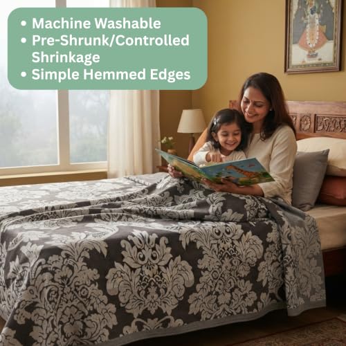 Image of LITO LINEN AND TOWEL Single Bed Solapur Chaddar 100% Cotton Blanket - Reversible Handloom Bedspread for Winter & All Seasons, Soft Breathable Cotton Bedsheet /Blanket, Charcoal Gray, 60 inchx90 inch