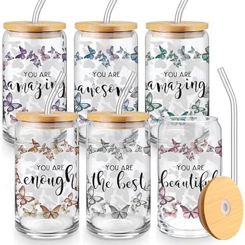 Singhoow 6 Pcs Inspirational Butterfly Glass Cups Cover