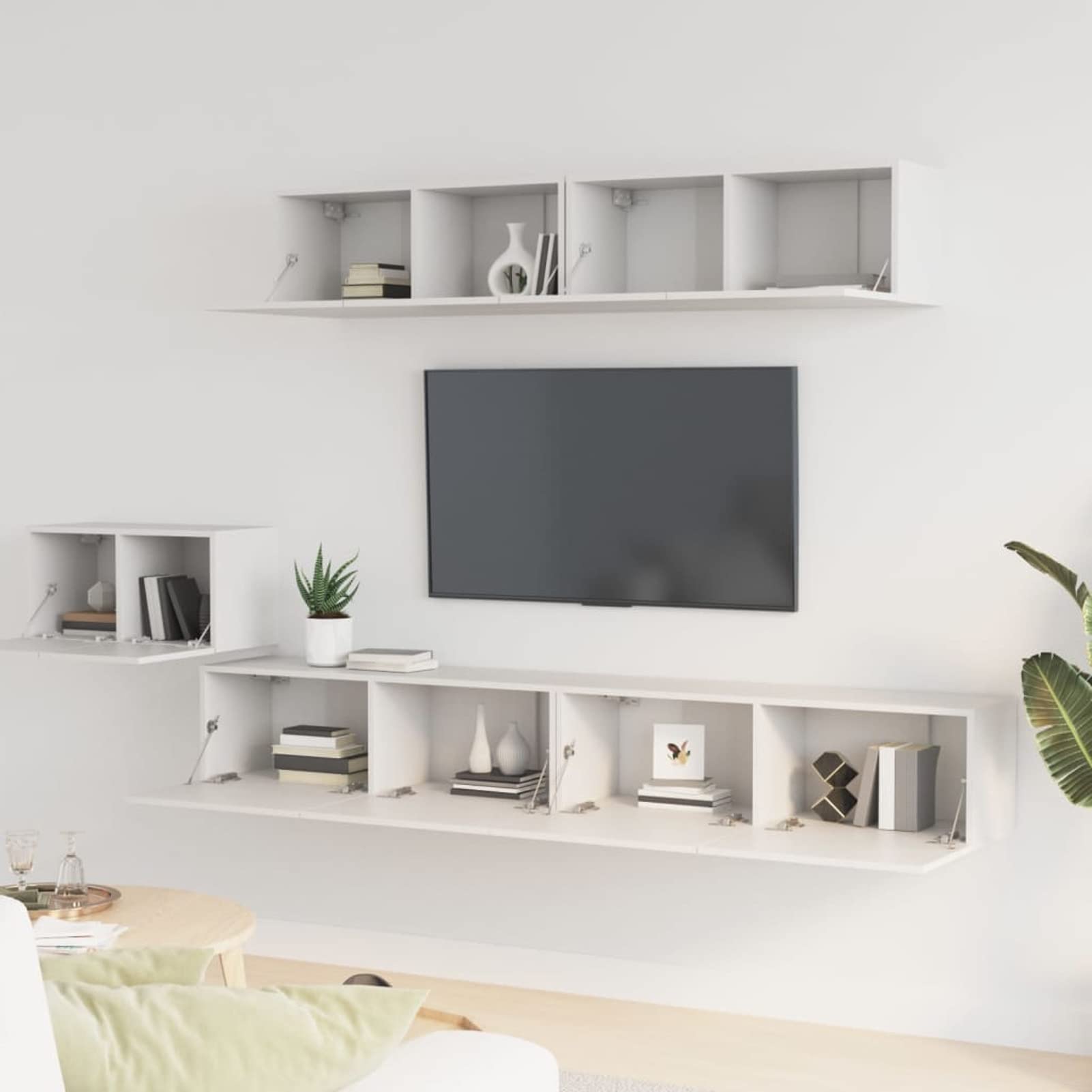 Tidyard Estantería de TV Flotante Mueble de TV Colgante,Estante para TV, Mesa de Centro Flotante Consola de Pared,Mueble para TV,Soporte para TV,5 Piezas Madera contrachapada Blanco 2#